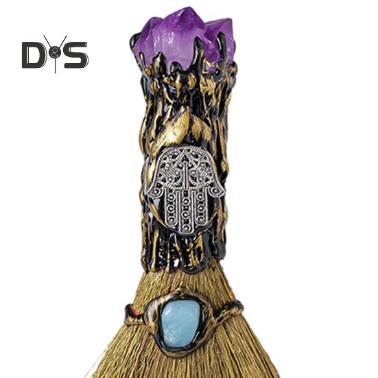 Halloween Faux Amethyst Besen Figurine Handgemachte Healing Stein Gefälschte Kristall Mini Hexe Besen Dekoration Ornament Festival Geschenk