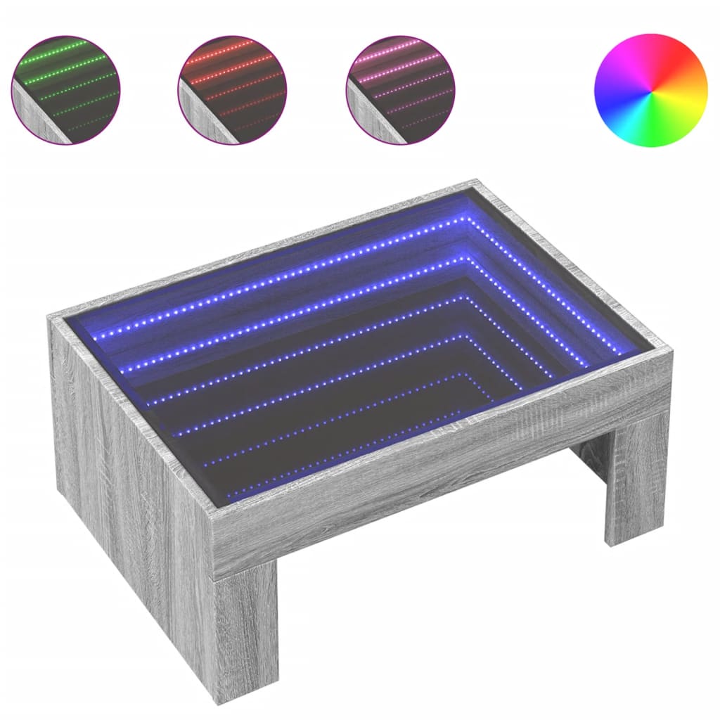 Coffee Table With LED Infinity, Sonoma Oak Grey, 70X50X30 Cm