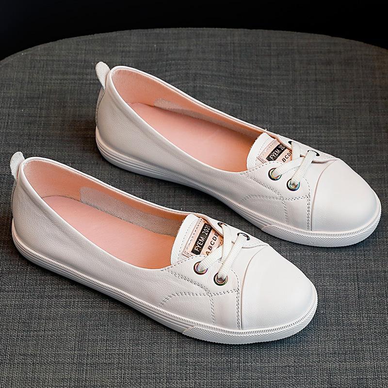 

Spring and summer shallow leather little white women s shoes spring thin board shoes white shoes new versatile single shoes 34