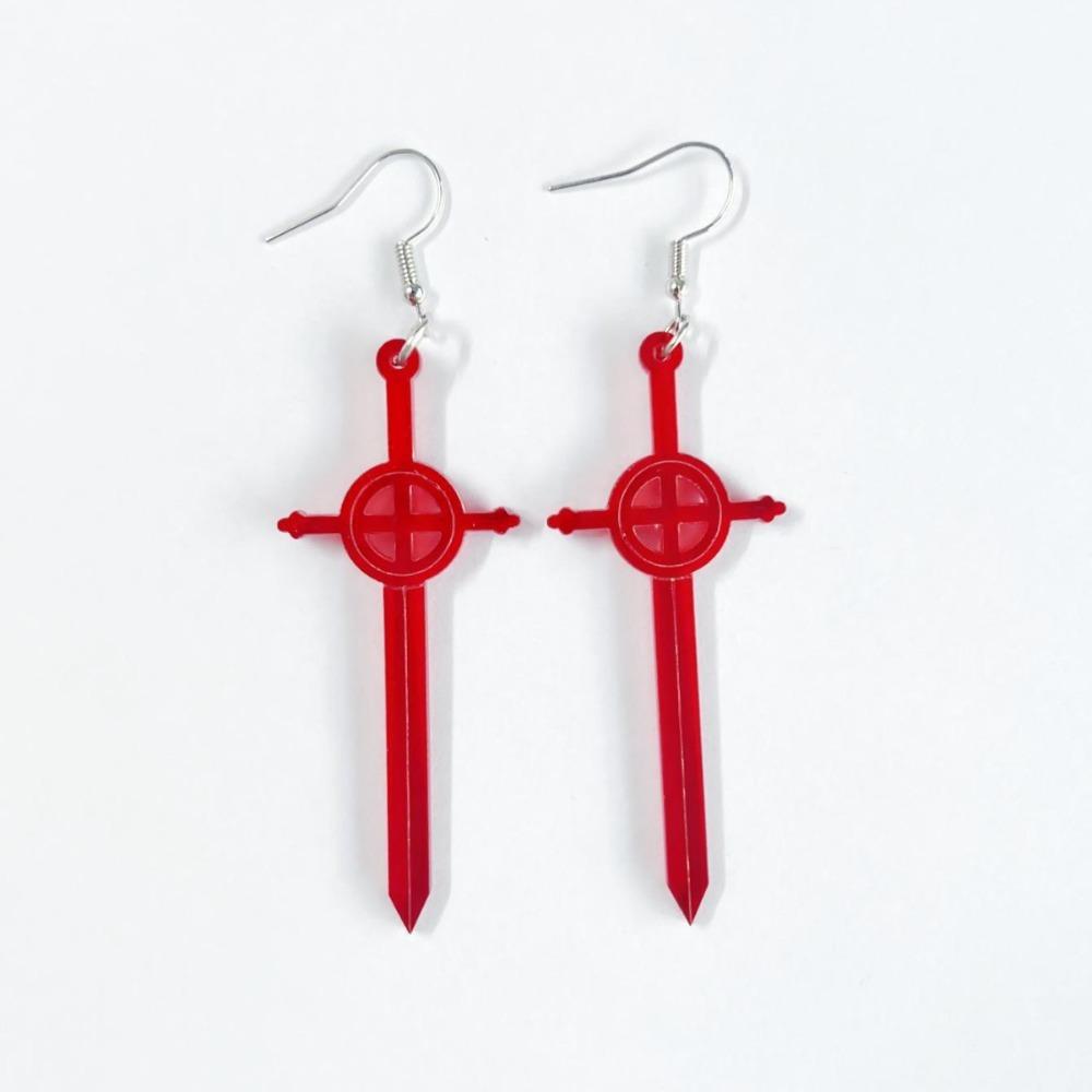 Gothic Simple Red Acrylic Sword Cross Pendant Dangle Earrings for Women Men Halloween Party Personality Jewelry Accessories Gift