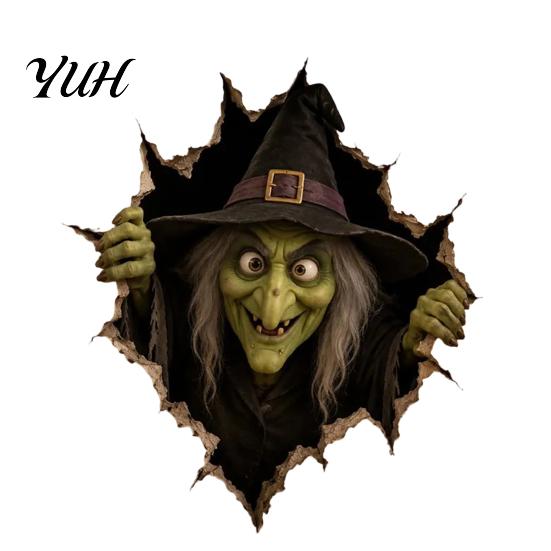 Removable Wall Murals for Bedroom Halloween Break-in 3D Decals, Illusion Effect Spooky Breaking Through Scary Stickers Holidays Sticker, Horror Ghost