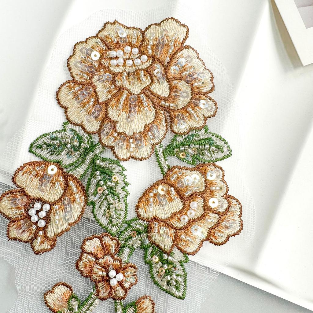 Color Embroidery Beads Three-Dimensional Flower Applique Decorative Cheongsam Dress Top Accessories Cloth Stickers Accessories