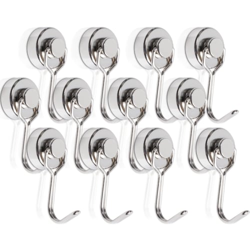 

MAGXCENE 12-Piece Super Strong Magnetic Hooks, 20mm Diameter, Swivel Storage Hooks, Neodymium Magnets, 15kg Vertical Load Capacity, Metal Wall Mount H