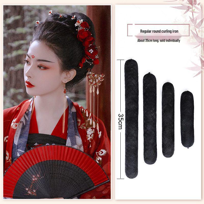 Tang Dynasty Wig Bag: Style-Ready Head-Covering with Side Ties, Hanfu-Inspired Round Hair Roller Pad.