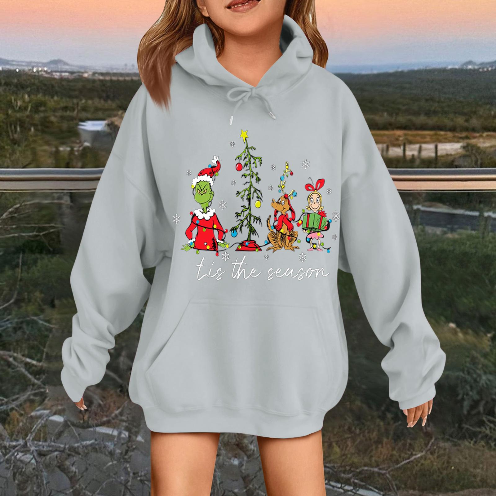 

Children s Fashionable Casual Long-sleeved Loose Christmas Print Pullover Hooded Sweatshirt 140