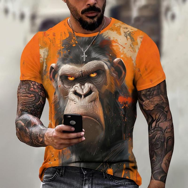 T-shirt da uomo estiva con stampa di animali arrabbiati, casual, a maniche corte, alla moda, streetwear, abbigliamento maschile oversize, t-shirt con scollo a giro