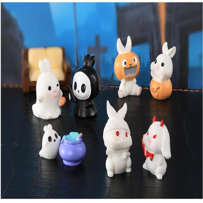 Cute Halloween Themed Mini Rabbit Resin Figurines Adorable Cartoon Durable Texture For Desktop Decor Halloween Party Favor