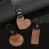 1pc Wood Square Tag Key Chains, Vintage Color Leather Round Keychain Accessories, Fashion Bag Pendant, Blank Wooden Card Keyring.