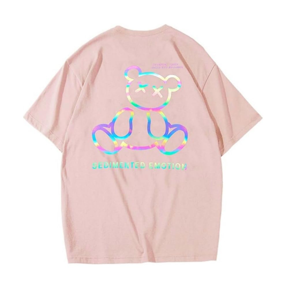 

короткий весенний большой крой и сшитые печатные топы для мужчин и A8021 [FEISEDY] Мужская футболка, рукав, 100% хлопок, одежда, футболка, модная футболка, женщины, розовый