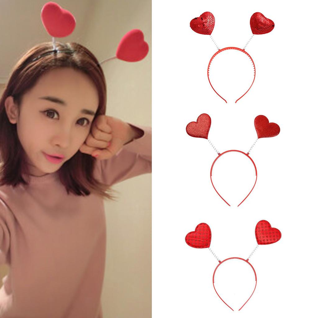 Valentines Day Cute Love Heart Headband Sequins Love Head Bopper Hair Hoop for Party Props Holiday Costume Accessory