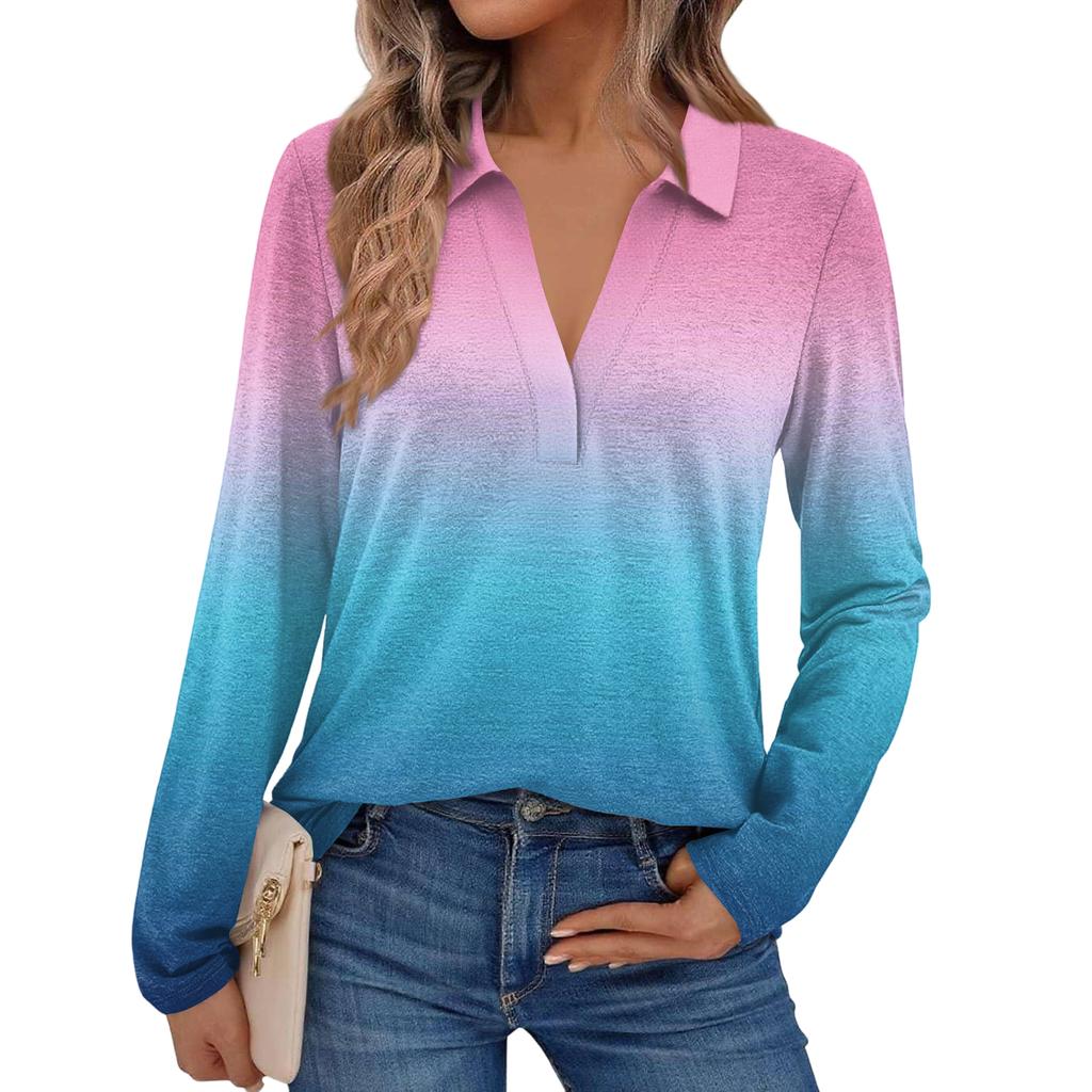 Damenmode Langärmeliges Hemd mit Farbverlauf und Stehkragen