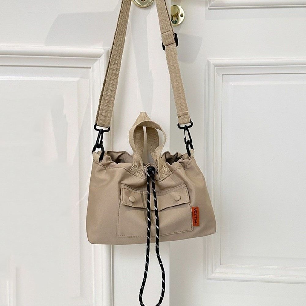 Contrast Color Nylon Crossbody Bag Cloth Drawstring Bucket Bag Fashion Shoulder Pouch Students