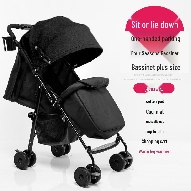 Compact Baby Stroller: Foldable with Recline, Shock Absorption, All-Weather Brakes, and Anti-Hunchback Design.