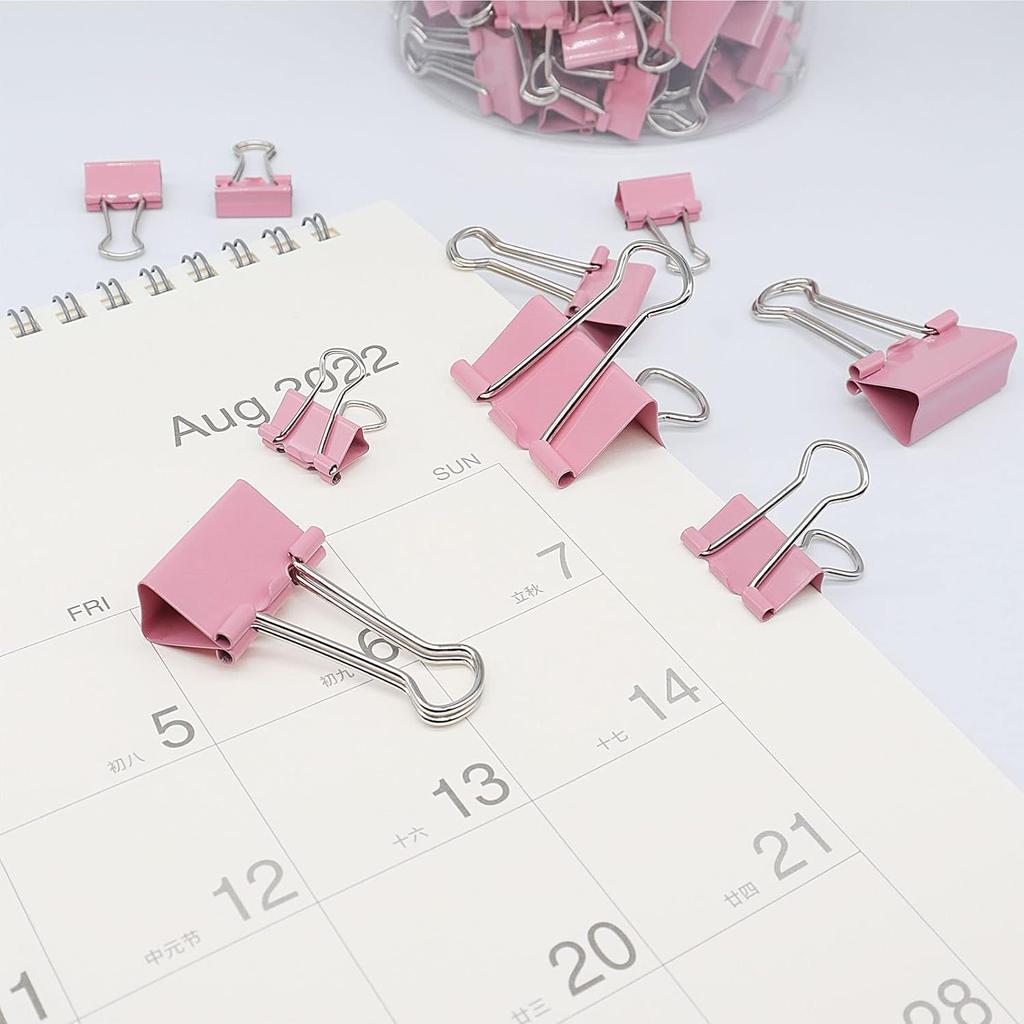 Binder Clip Paper Clamps Assorted Sizes Mini Small Medium Large 100 Pcs Clips for Office School Supplies Pink