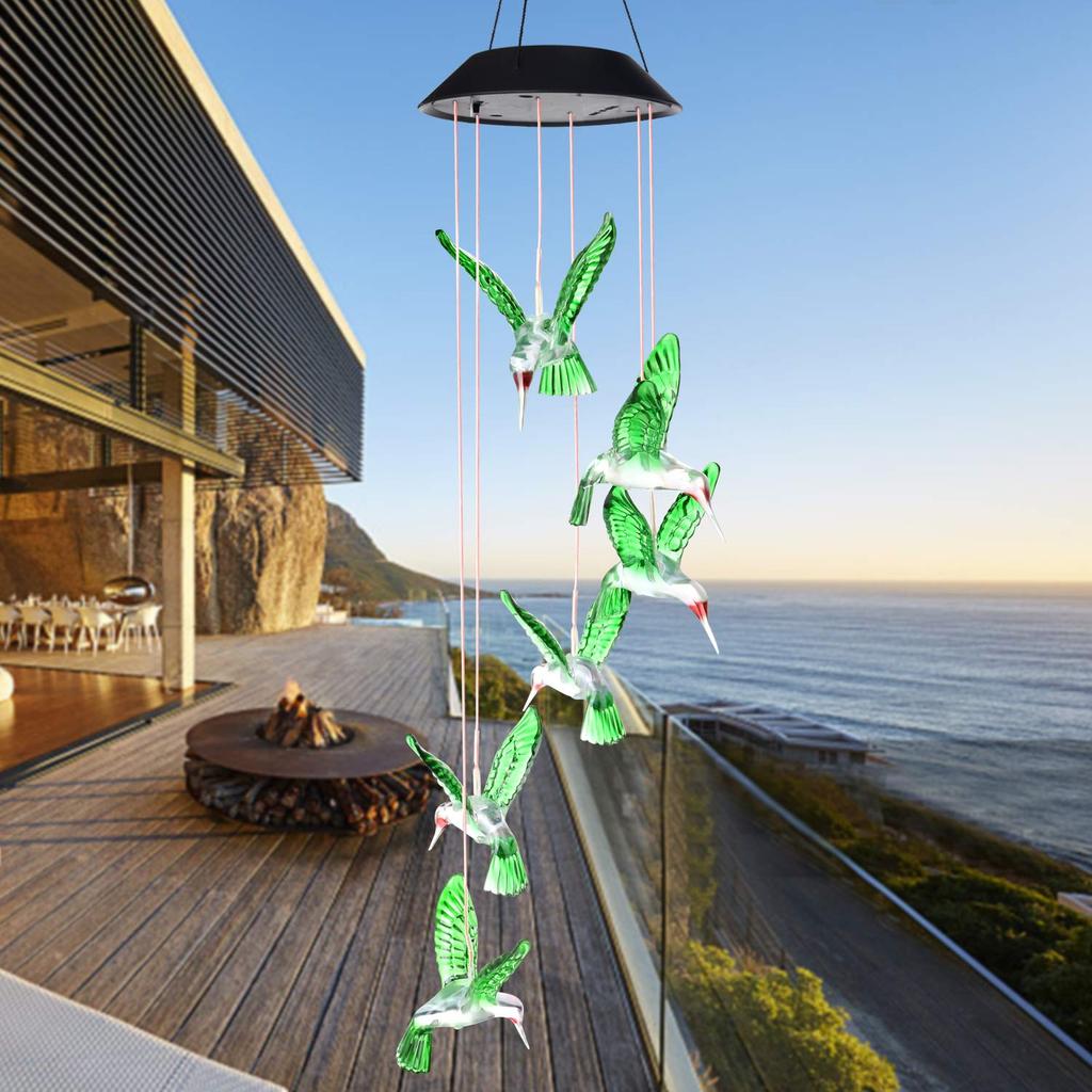 1PC Colorful Gradient Garden LED Wind Chimes Decorated Solar Hummingbird Landscape Garden Lights Decorated Atmosphere