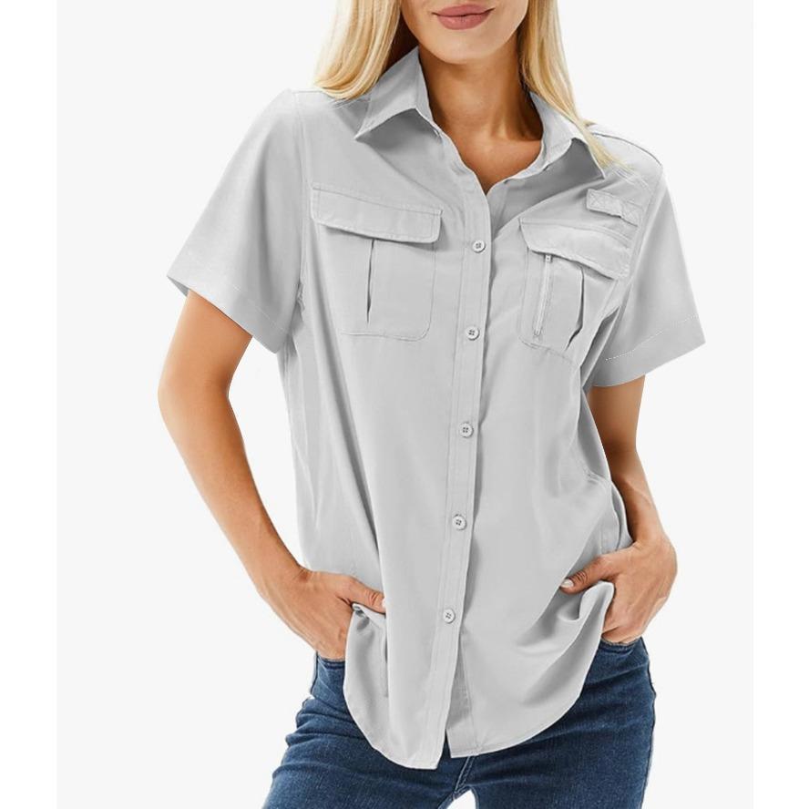 YYFS Women's Fashion Casual Summer Spring Solid Color Print Short Sleeve POLO Neck Blouses & Shirts