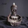 Meditation Tea Room Accessories Skeleton Incense Burner, Backflow Waterfall Cone Holder, Gothic Skull Creative Smoke Stick Holder for Halloween