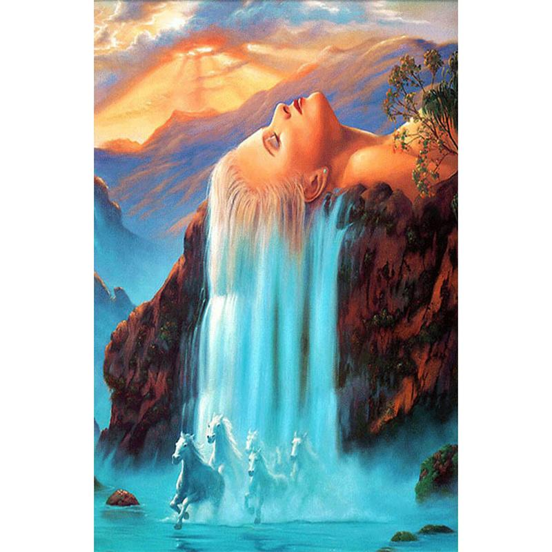 5D DIY Diamantmaling Naturlandskap Husbygning Diamantbroderi Maling Full Rund Diamantmosaikk DIY Hjemmedekor Gave