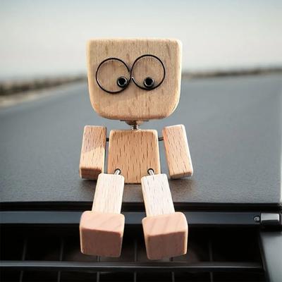 Shaking Wooden Man Figurine Magnetic Changeable Car Dashboard Decoration Air Outlet Fragrance Ornaments Desktop Decor Emoticon Kid Friendly