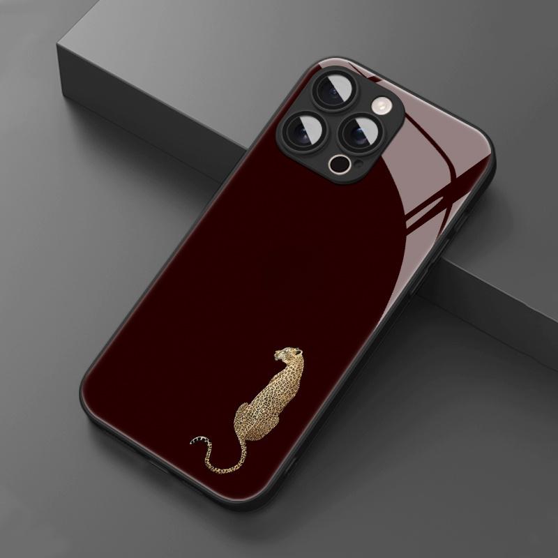 Simplified leopard pattern tempered glass phone case suitable for iPhone 17 16 15 14 13 12 11 Pro/Max/Plus anti drop