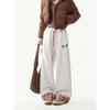Women's Plaid Patchwork Streetwear Wide Leg Sweatpants - Spring/Autumn Casual Long Pants