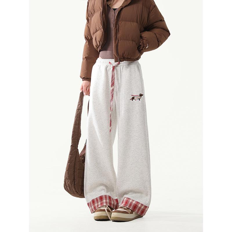 

Women s Plaid Patchwork Streetwear Wide Leg Sweatpants - Spring/Autumn Casual Long Pants S