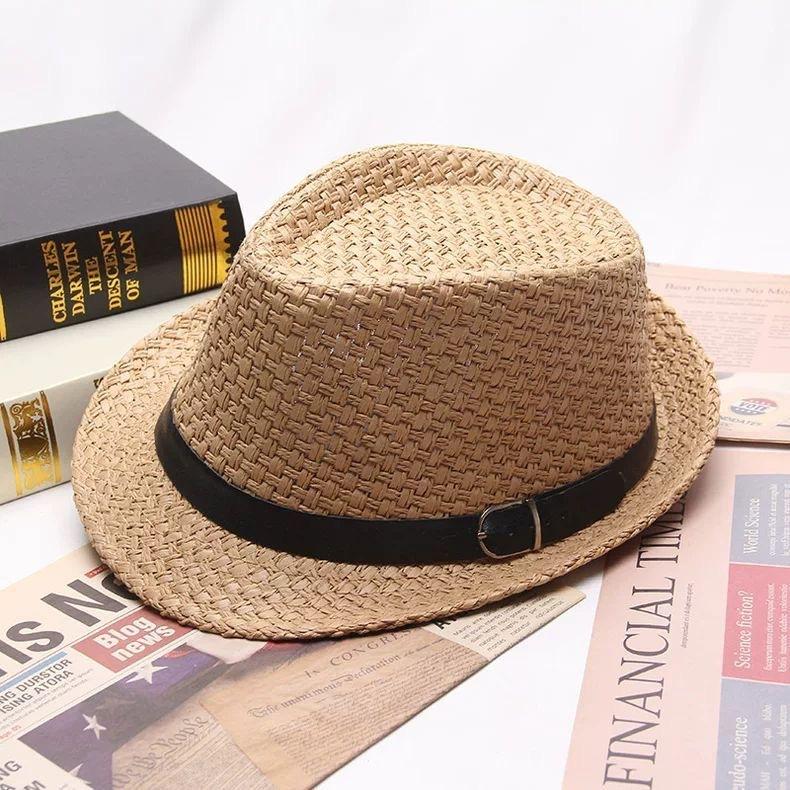 Summer Straw Hat Men's Outdoor Sun Hat Breathable Beach Hat British Performance Jazz Hat Children's Gentleman's Top Hat