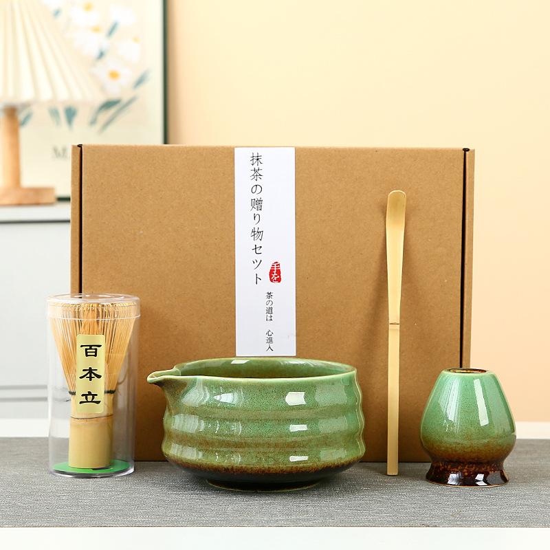 4/5PCS kiln Ceramic Bamboo Japanese Matcha Tea Set Matcha Bowl Matcha- Whisk Holder Whisk Set Reusable Matcha Making Kit