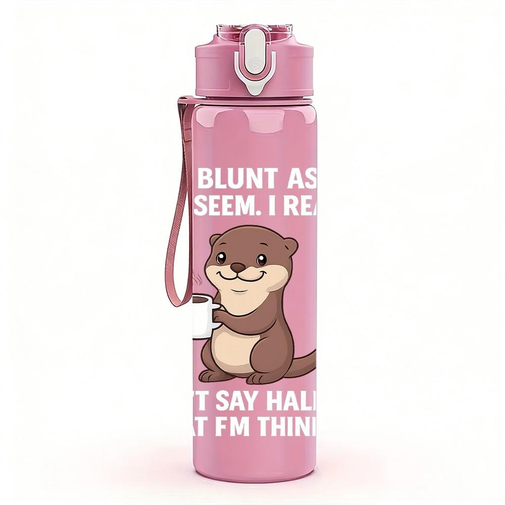 1PC Cute Otter Holding Drink 750ml Color Plastic Sports Water Bottle Leakproof Flip Straw Lid Suitable for Sports Office Home Use