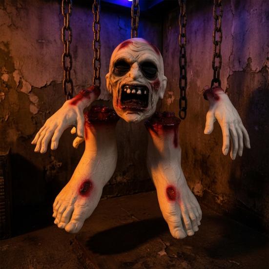 Halloween Window Display Items 5 Pcs Body Parts Prop, Realistic Broken Head Hands Feet Set, Scary Artificial Bloodstains Anatomy Blood Severed Zombie