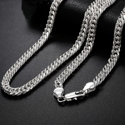 New 925 Sterling Silver 20 /22 /24 Inch 6mm Side Chain Necklace For Woman Man Fashion Charm Jewelry Gift