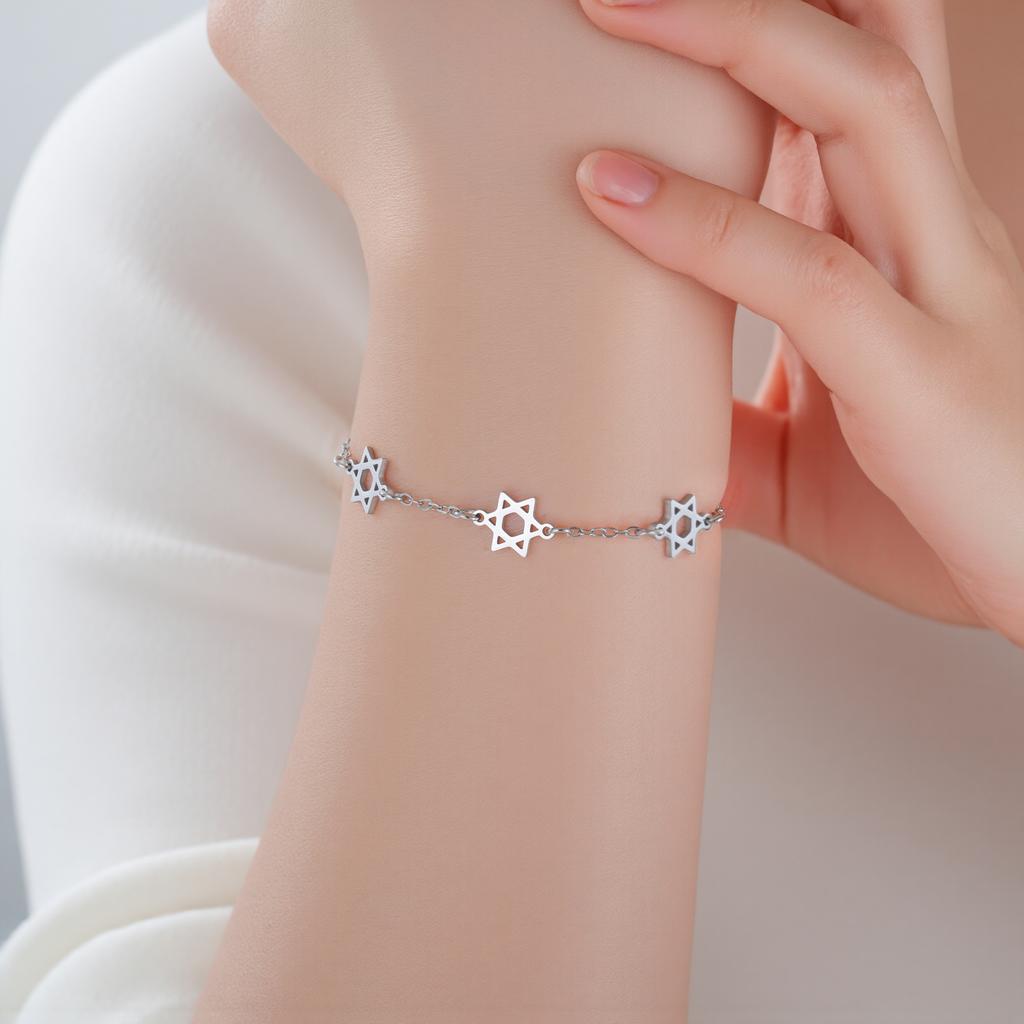 Cazador Stainless Steel Mini Star of David Charm Women's Bracelet Hexagram Jewish Beads Chain Hand Bracelet Jewelry Gift 2026