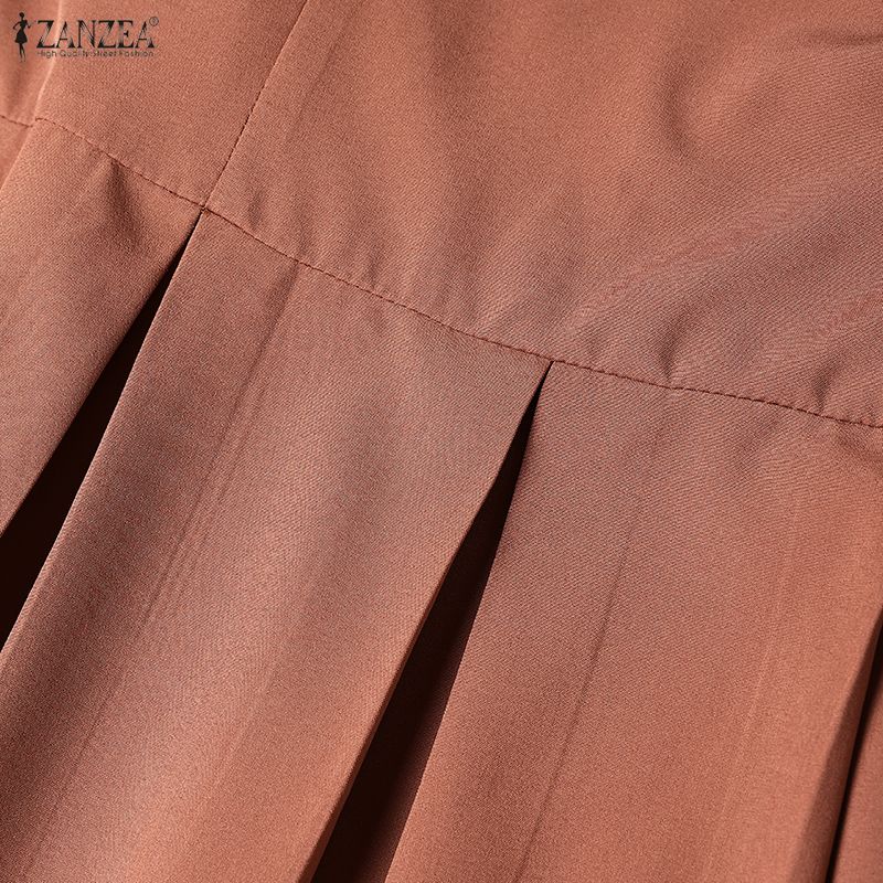 ZANZEA Women Casual Round Neck Splice Long Sleeve Muslim Long Dress