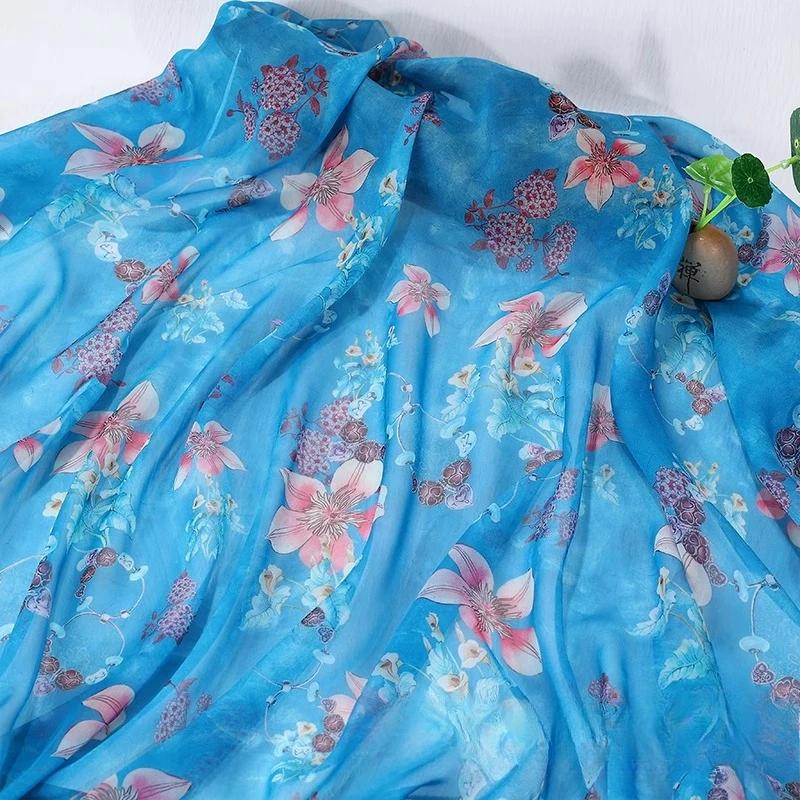Hedvábný šátek dekorativní 30D Tištěný šifon Inkoustová malba Čínský styl Látka Starobylý kostým Hanfu Sukně Gáza Gázová oděvní látka