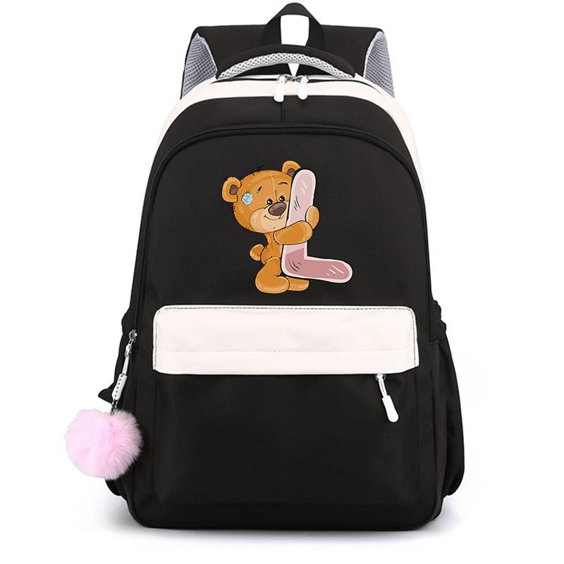 Mały Miś 26 Angielskich Liter Tornister Kawaii Uczeń Tornister Cartoon Bookbag Plecak Mochilas Plecak Nastolatek dla Dziewczynki Prezent