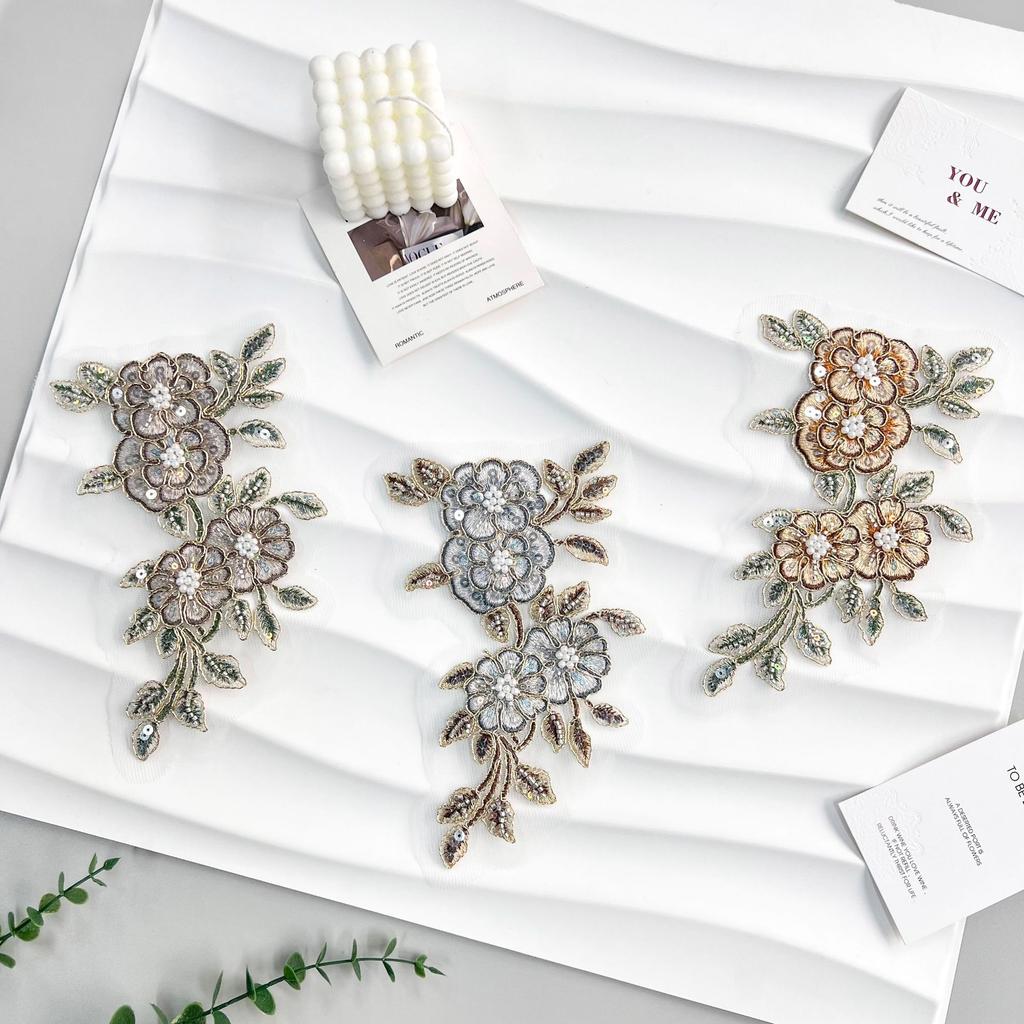 Color Bead Sequins Three-Dimensional Embroidery Flower Applique Clothing Cheongsam Hanfu Luggage Decoration Cloth Sticker Accessories