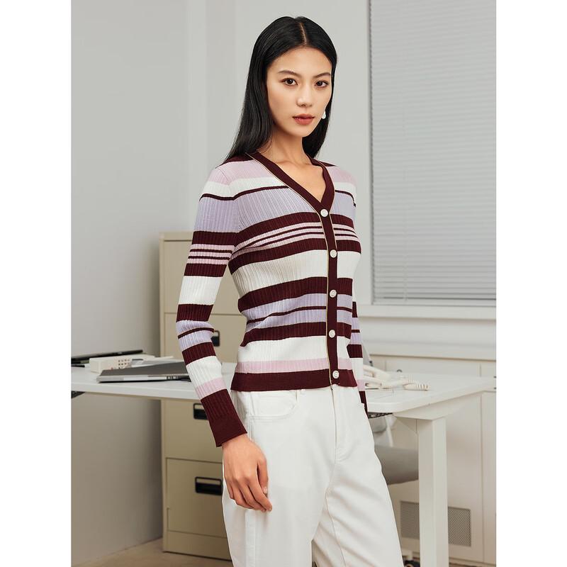 JUZUI Women's Striped Color-block Wool Knit Sweater