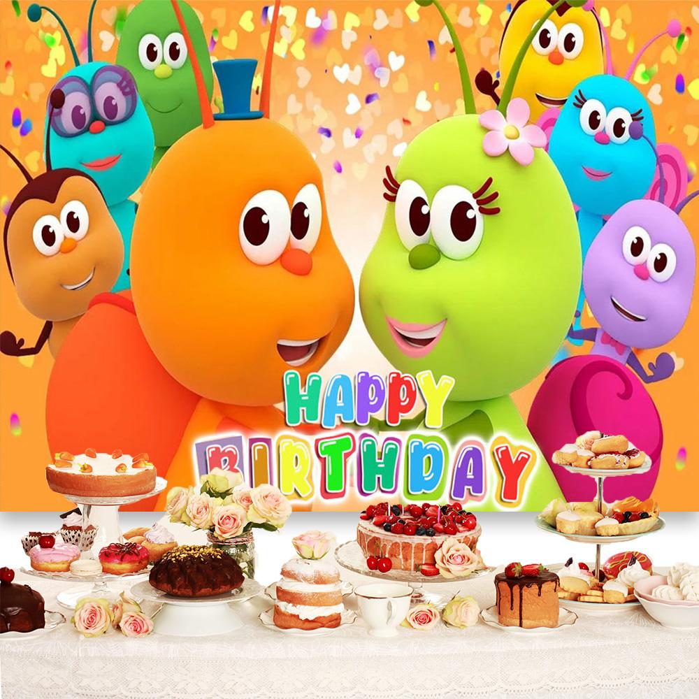 Cartoon Photo Backgrounds Bichi Kids 1st Birthday Party Baby Shower Decoration Rainbow Ant Doll Friends Photo Background