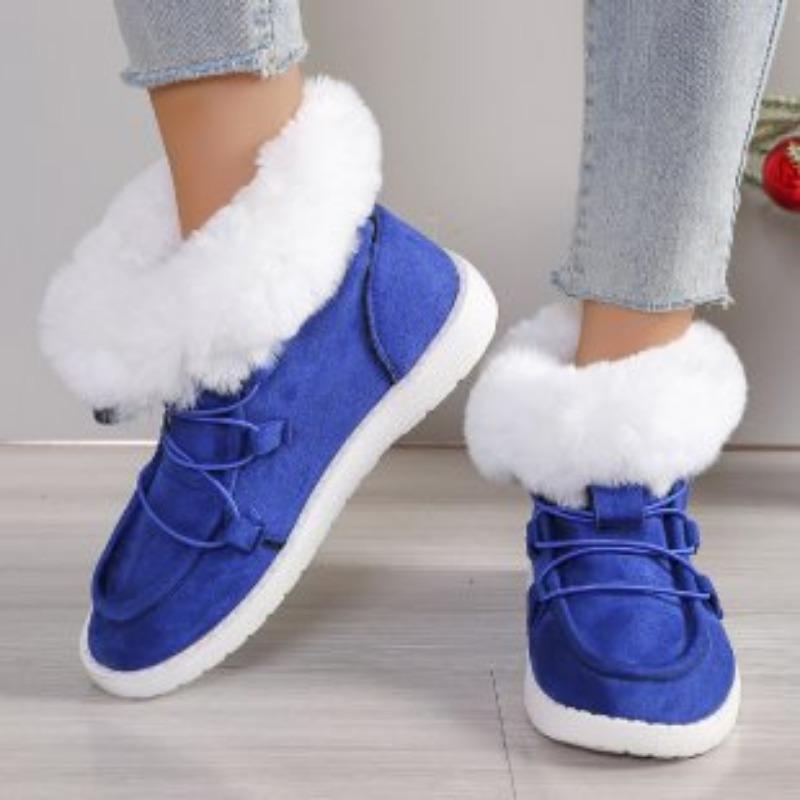 Large size cotton shoes women's autumn and winter new round head lace-up short boots plush warm fluffy women's shoes