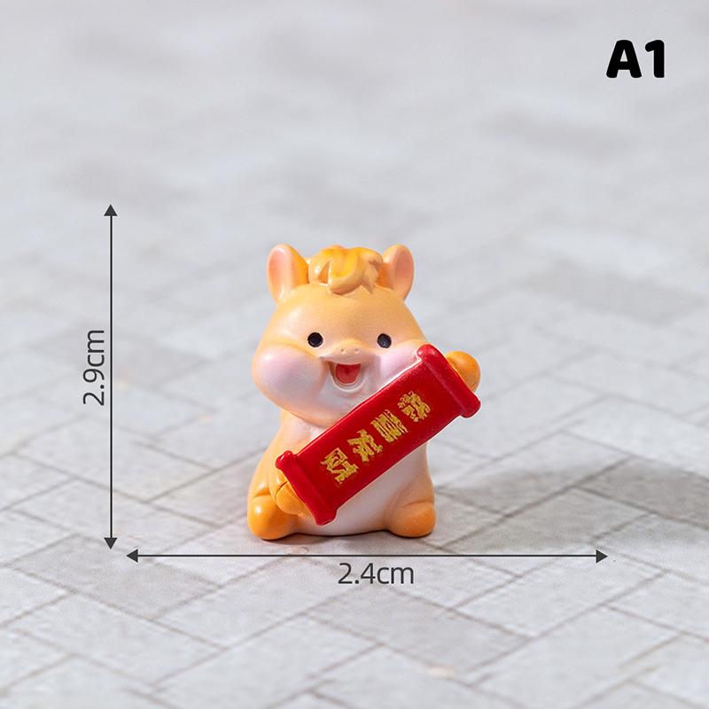 2026 New Year Figurines Miniatures Cartoon Lucky Horse Micro Landscape Car Interior Home Desk Ornaments Room Decor Gift