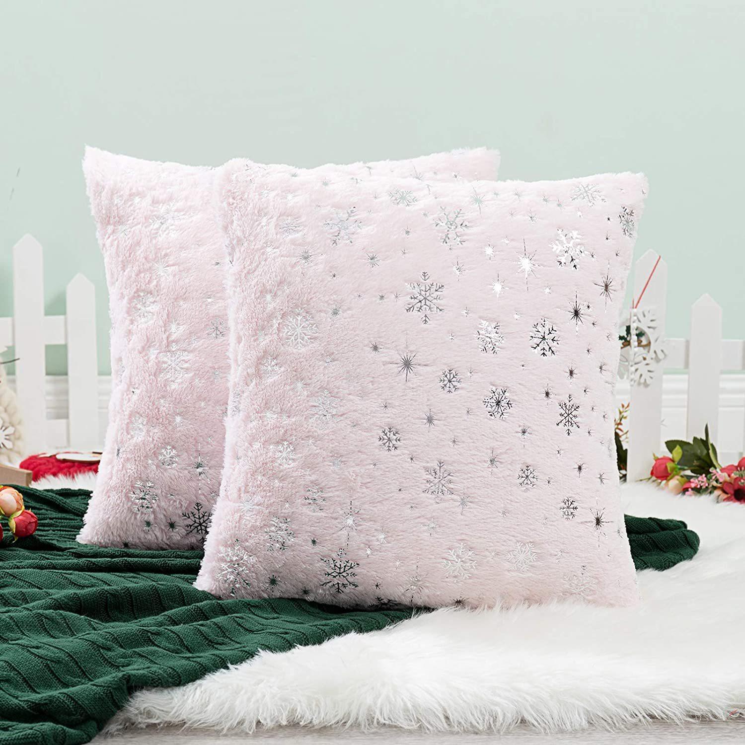 

New Christmas Pillow Snowflake Bronzing Plush Pillow Case Red Cushion Car Home Cushion 43 * 43cm