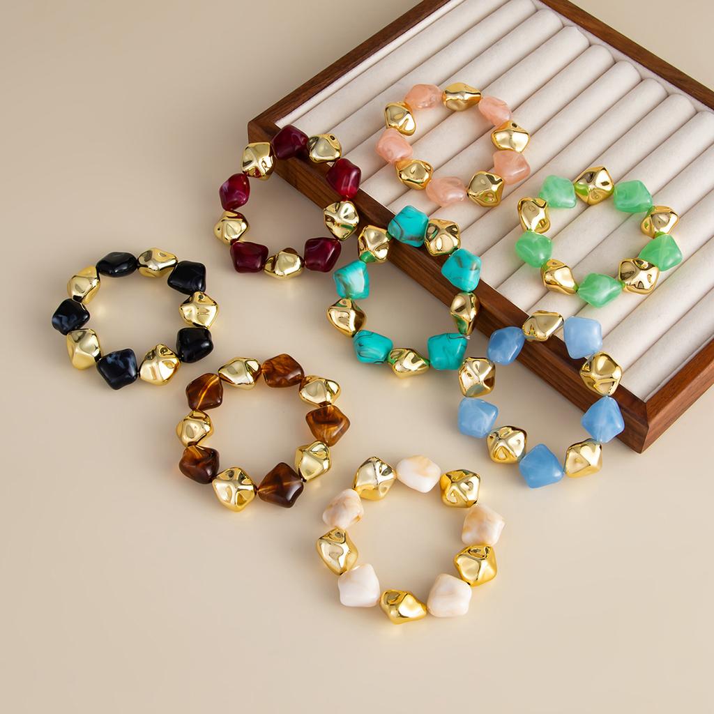 Bohemian Elastic Resin Acrylic Bracelet for Women Retro Stackable Irregular Beaded Bracelet Bangle Party Jewelry