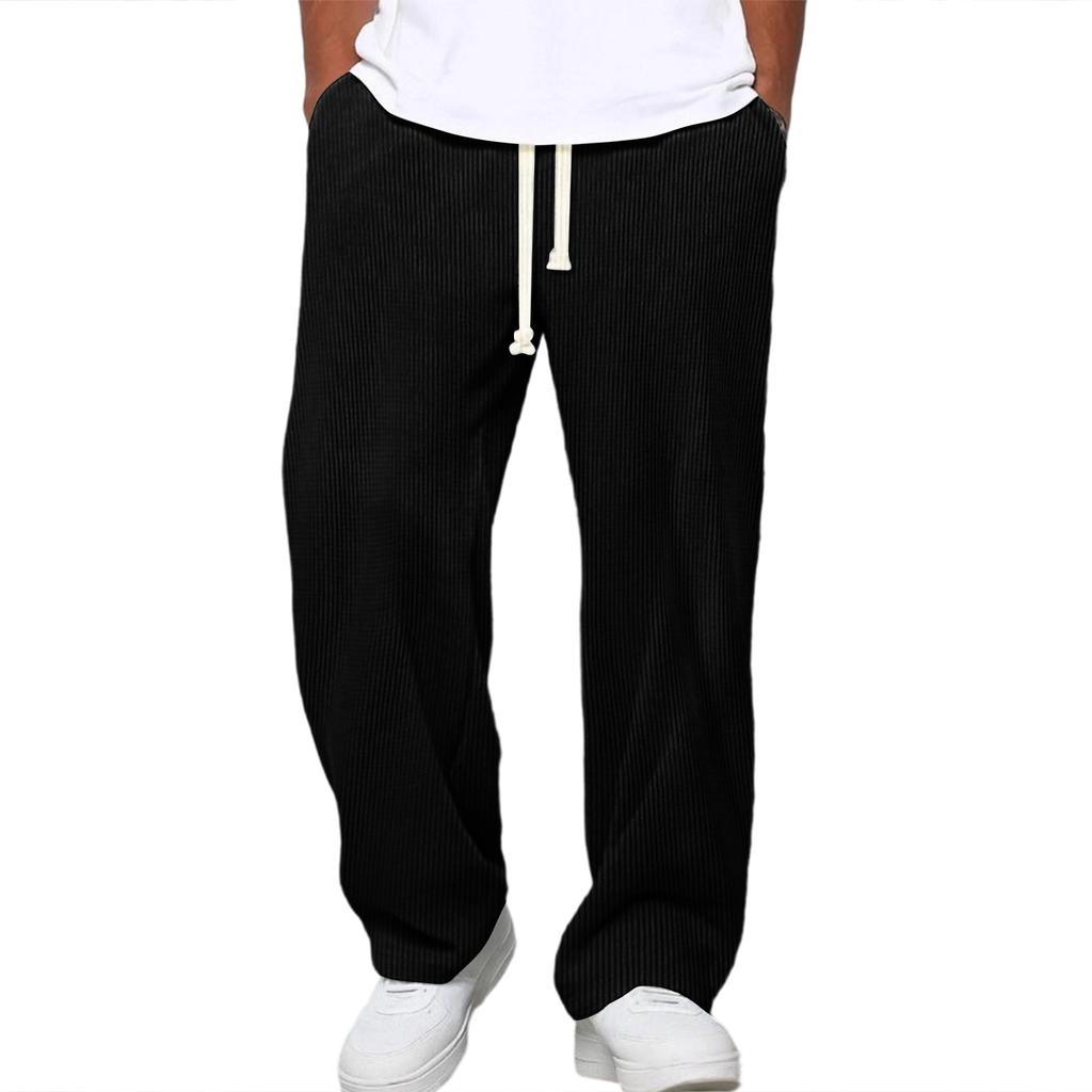 Men’s Drawstring Waist Loose Fit Corduroy Lounge Pants Casual Straight Leg Trousers with Adjustable Waistband