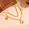 Stainless Steel Four-Leaf Clover Double Layer Anklet - Women's Trendy Titanium Steel, Colorfast Design