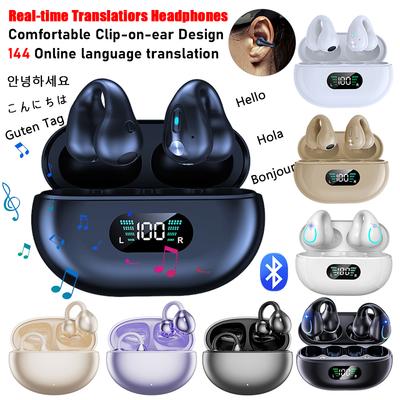 Wireless AI Translators Headphones Smart Language Translation Ear Clips Bluetooth 5.4 144 Languages Real-time Translator Earbuds