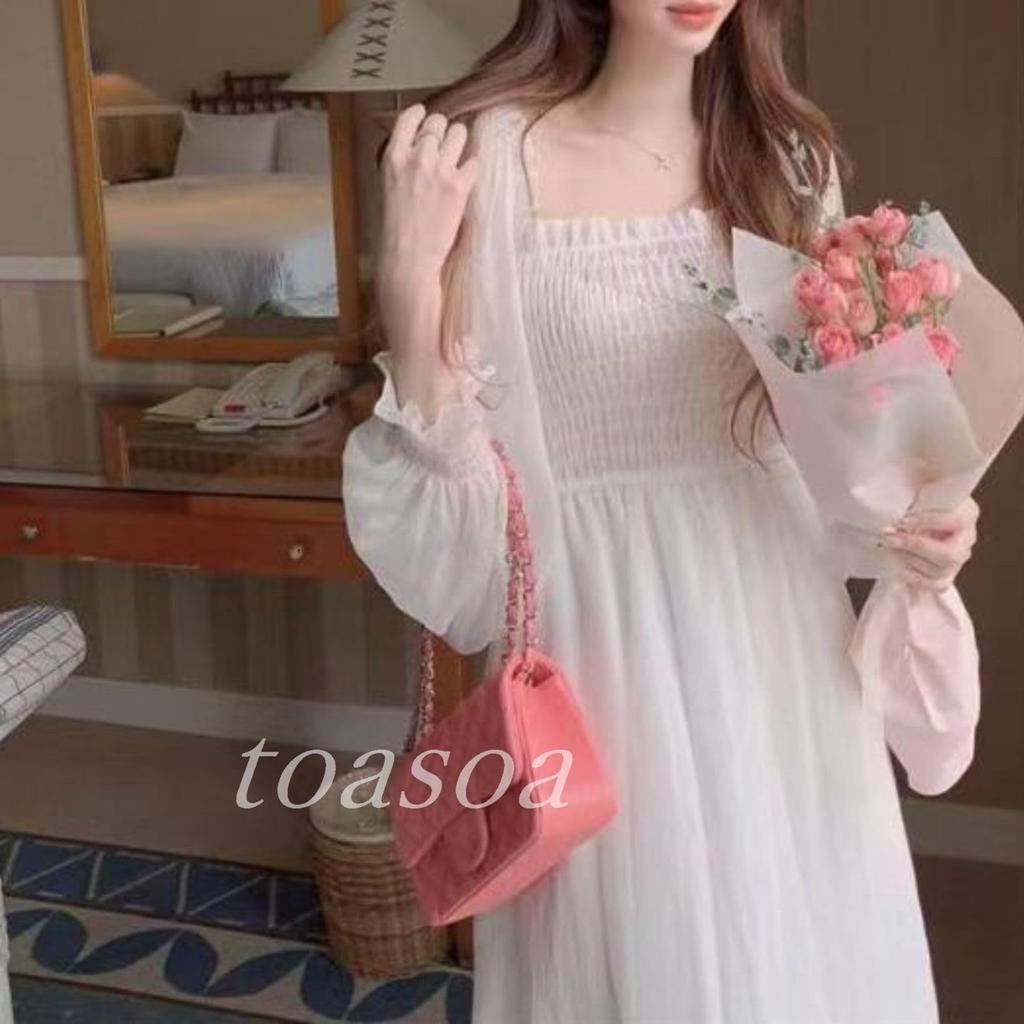 Maxi Suitable for and Flared [ToaSoa] Women's Long-Sleeved Dress, Spring, Summer, Autumn, Winter, Stylish, 2-Way Design, Chiffon, (L)