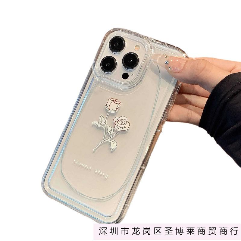 Simple personality rose apple 15 mobile phone case iphone14promax transparent soft rubber 13/12/11 anti-drop xr