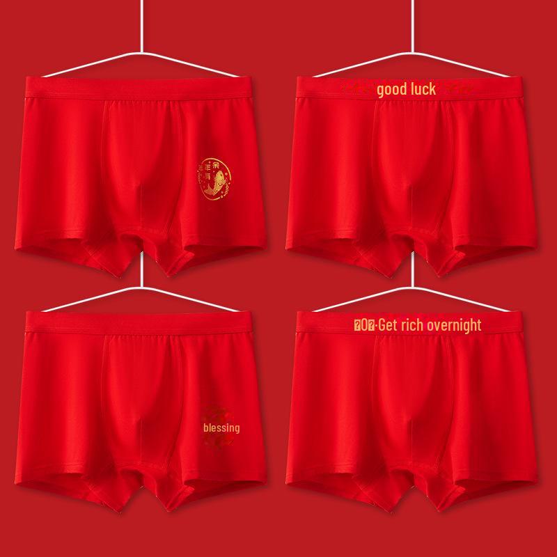 "New Autumn/Winter Men's Pure Cotton Boxer Briefs In Bright Red for Birth Year Boys - Ideal for Weddings and Teens"