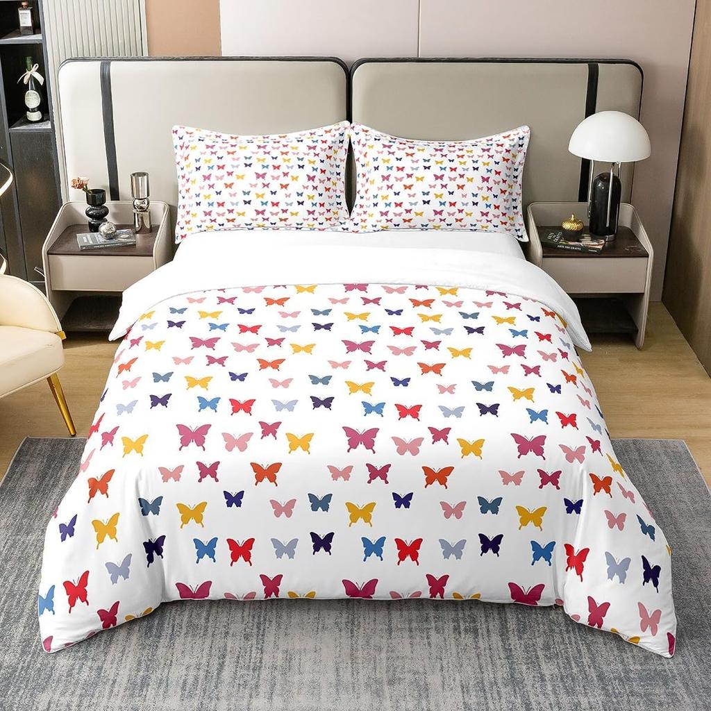 Butterfly Duvet Cover Queen King Size Flower Comforter Cover Set Butterflies Print Girl Butterfly Floral Bedding Set 3 Pcs