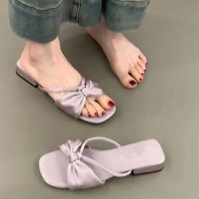 Fashion Flats Bow Women Slippers Summer Designer Shoes Elegant Woman Sandals Walking 2025 Casual Flip Flops Beach Slides Mujer Zapatos